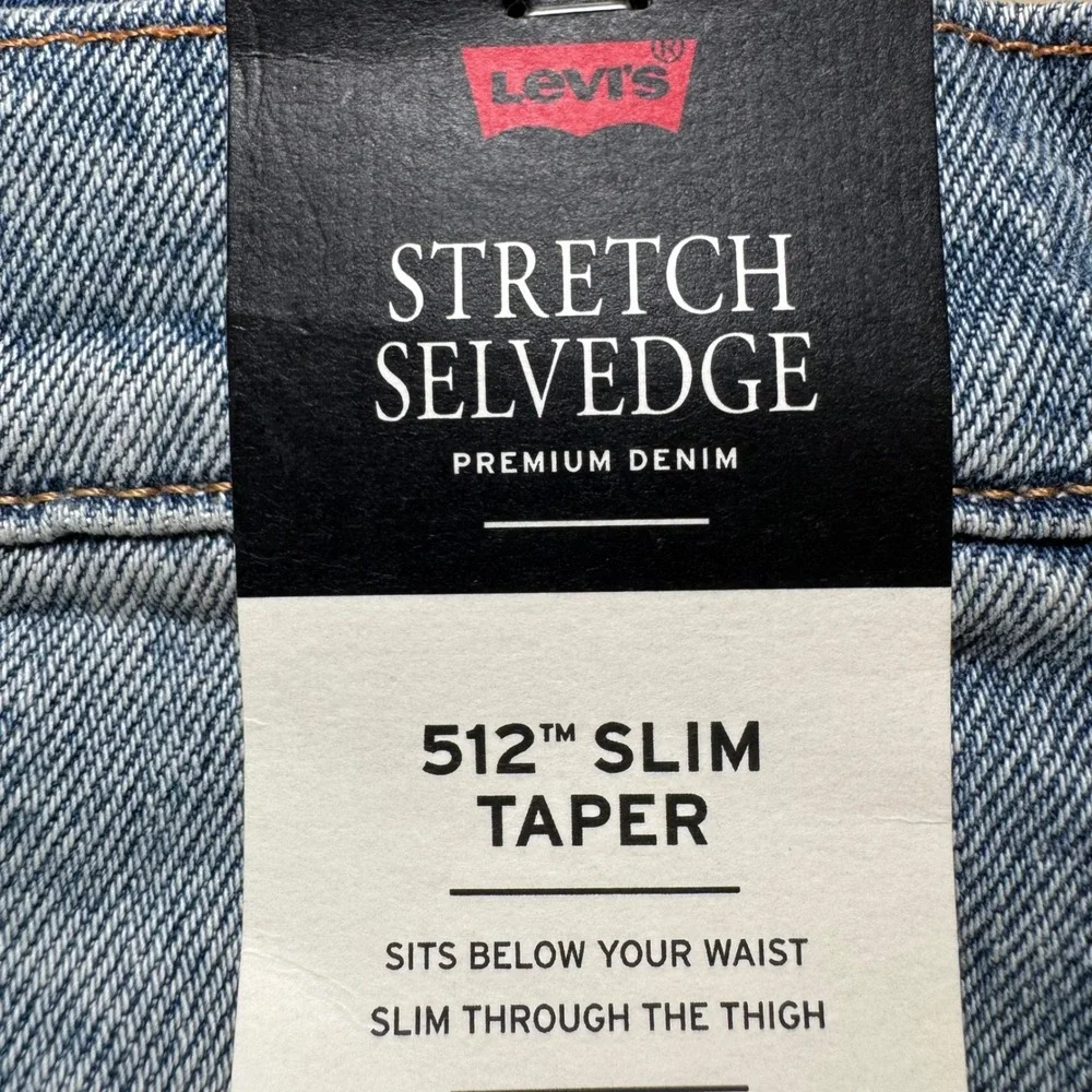 Levis‎ 512 Jeans 30x30 Selvedge Mens Slim Taper Light Wash Stretch Denim